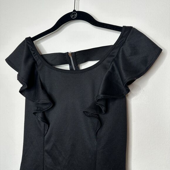 Sexy Satin Black Ruffle Sleeveless Mini Exposed Back T Design Small - Picture 3 of 11